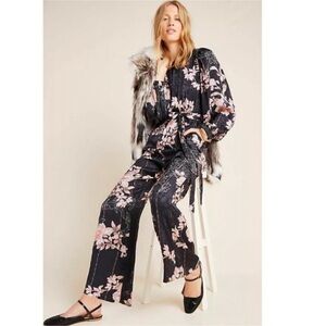 Anthropologie Harlyn Audria Jacquard Floral Jumpsuit Size XL